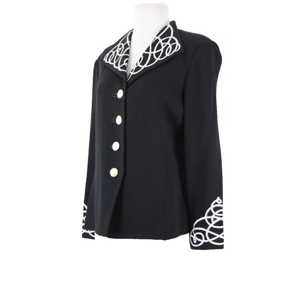 St John Evening Sz 8 Black White Paillette Rhinestones Santana Knit Jacket